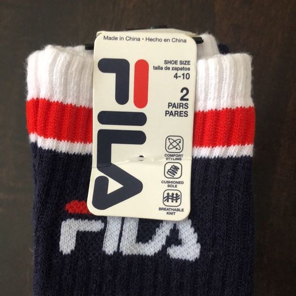 2/$25 🍣 FILA 2 PK New Socks Navy and White - Picture 2 of 4